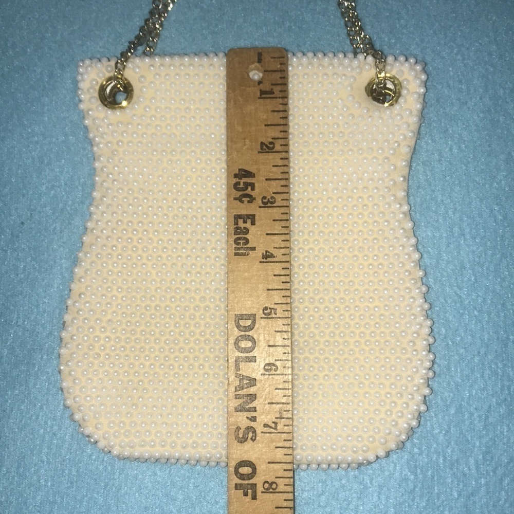 WALBORG vintage hand beaded pearl wristlet with gold chain NEW - Picture 7 of 11